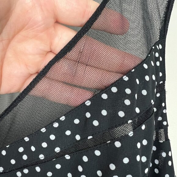 Adrianna Papell Dress 20W Black Tiered Sheath Polka Dot Ruffles Cocktail Mesh - Picture 6 of 12
